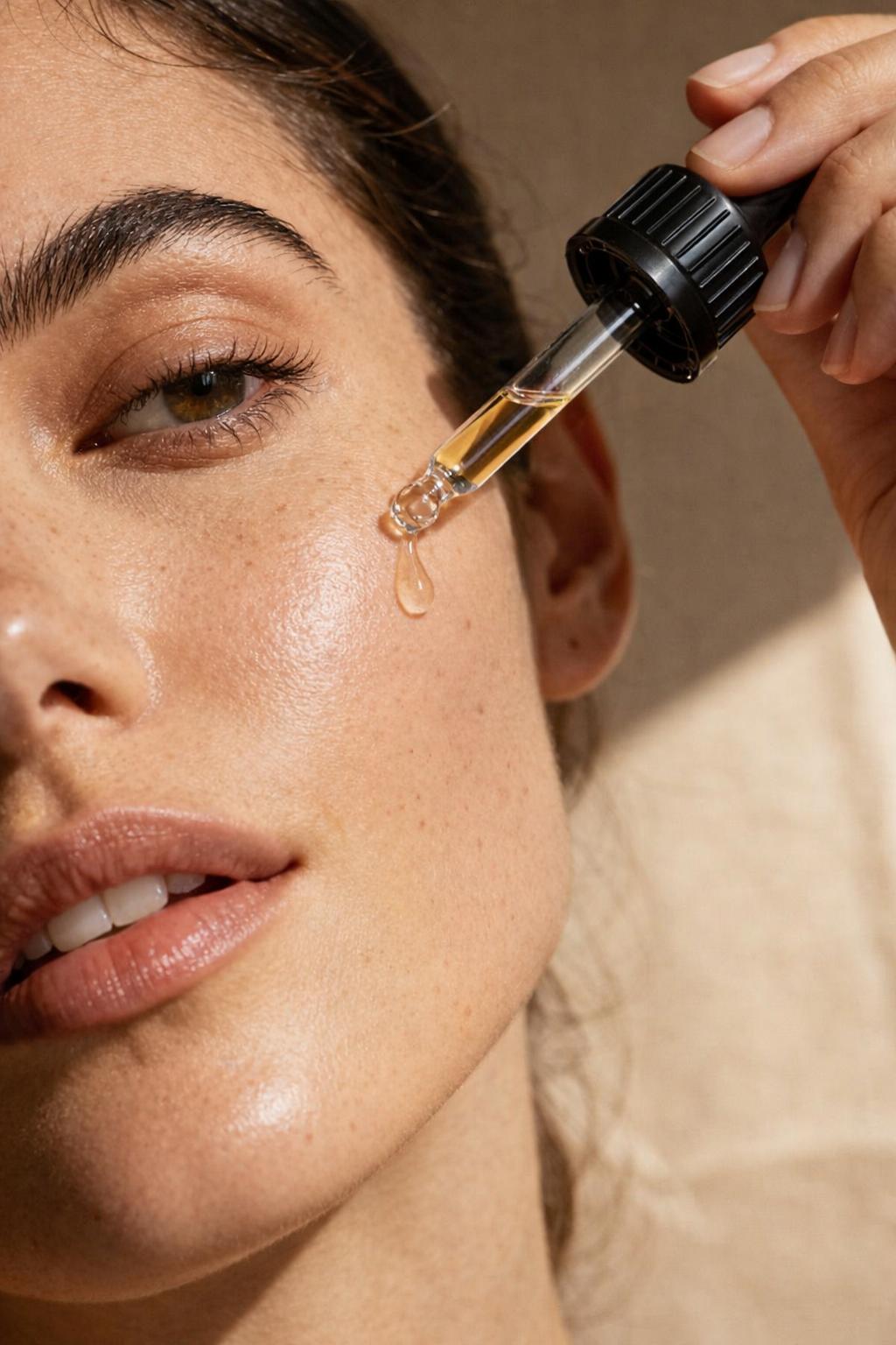Woman applying EVYN Barrier Recovery Oil for sensitive skin