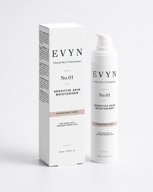 EVYN No.01 Sensitive Skin Moisturiser with white carton packaging.
