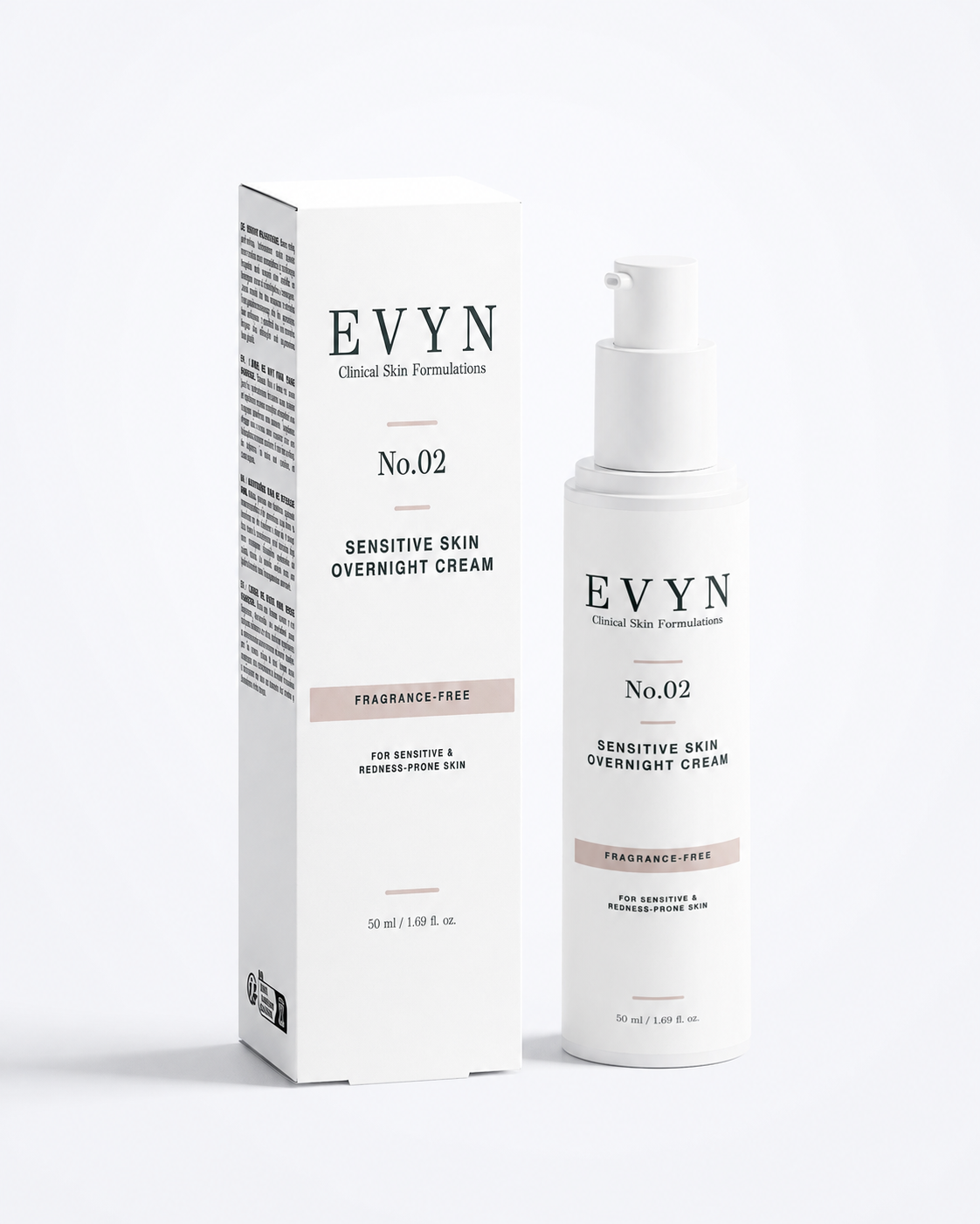 EVYN No.02 Sensitive Skin Overnight Cream with white carton packaging.